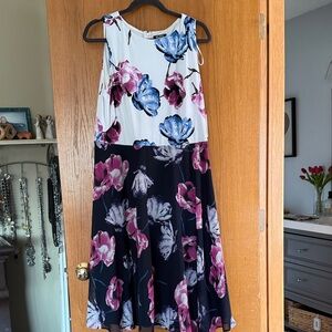 SLNY Floral Midi Dress - White, Blue, and Pink